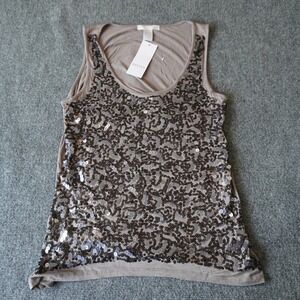 Design History Women's Sleeveless Tank‎ Top Gray Sequin Embellished Size L